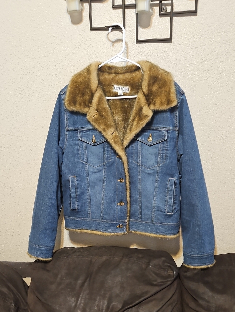 Marvin Richards Medium Blue Denim Jacket with Brown Faux Fur Collar